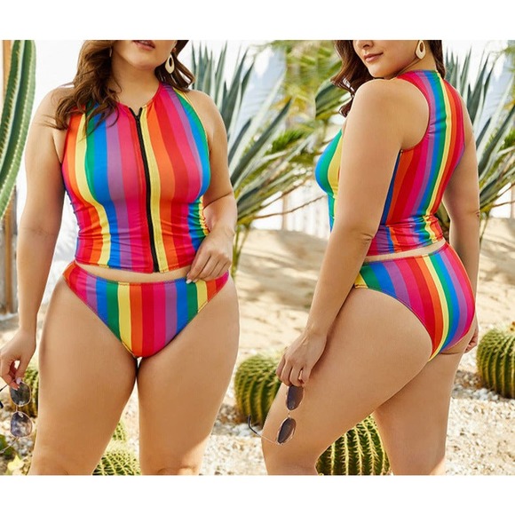 Color striped plus size swimsuit bikini women beach wear - Picture 1 of 6